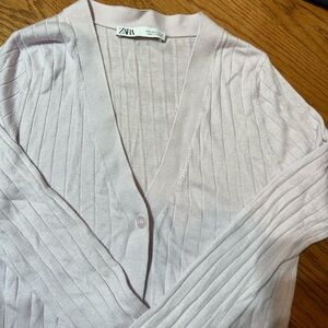Women’s small Zara Lilac Purple Ribbed Cropped Cardiga